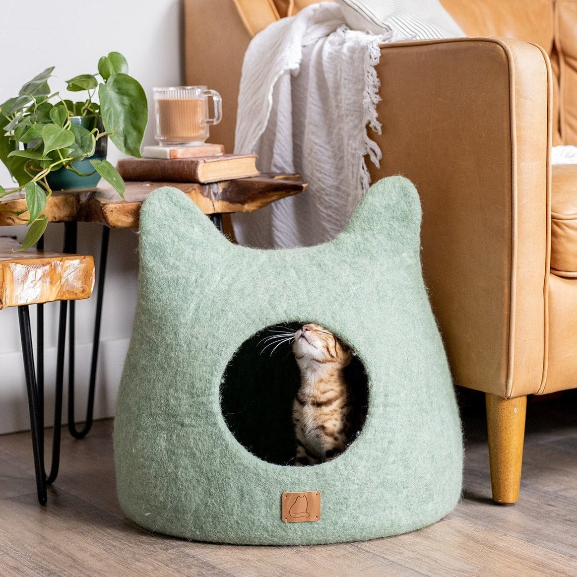 Eucalyptus Green Wool Cat Cave