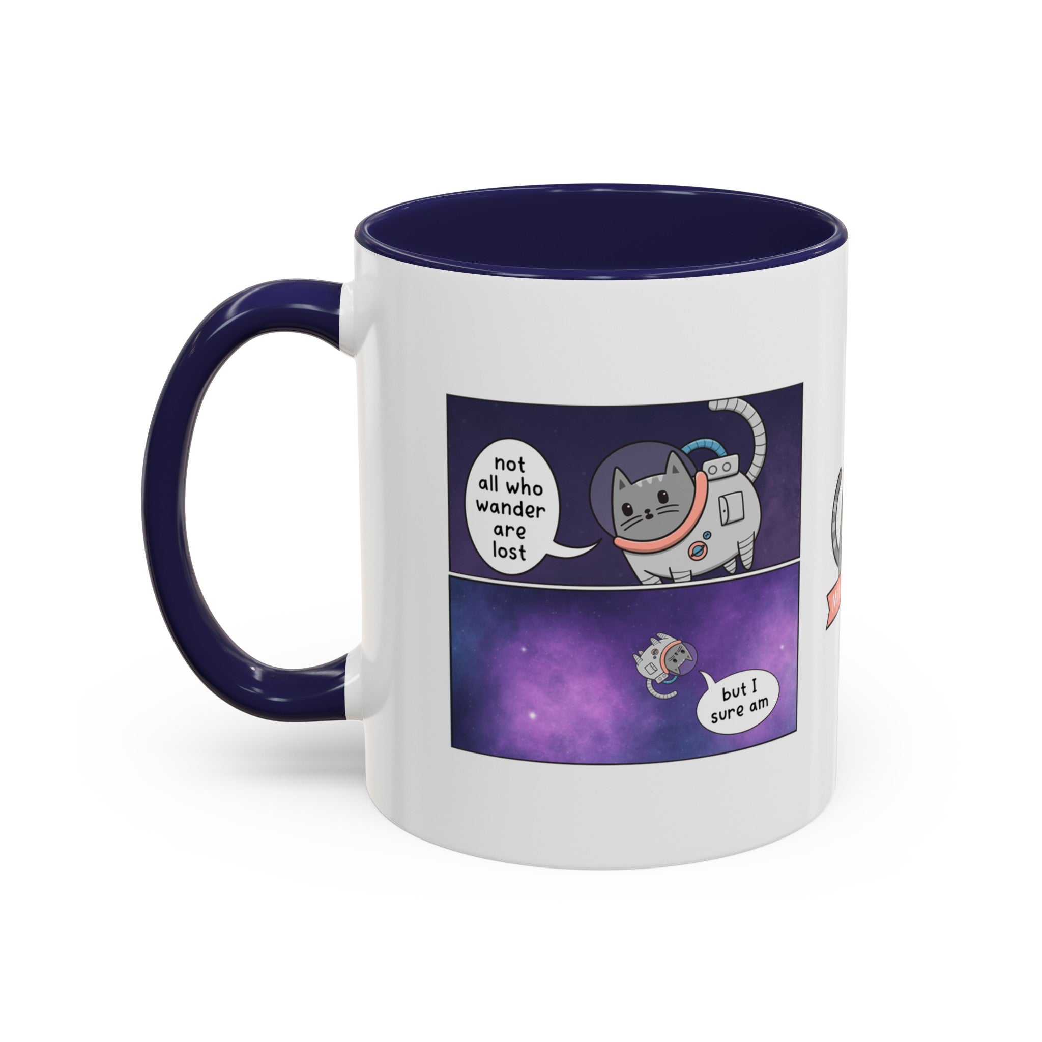 Not All Who Wander Cat Comic Mug